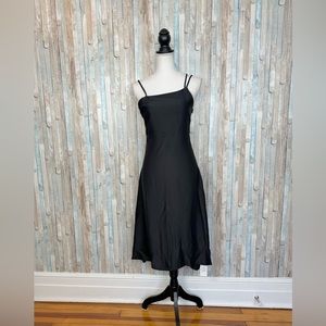 New Cider S Solid Black Satin Midi Dress Asymmetrical Strappy Party Formal